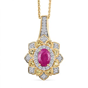 Doorbuster D’Joy Premium Royal Ruby and Multi Gemstone 1.85 ctw Tulip Pendant Necklace in 18K Vermeil Yellow Gold Over Sterling Silver 20 Inches