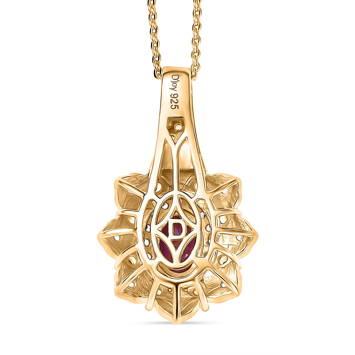 Doorbuster D’Joy Premium Royal Ruby and Multi Gemstone 1.85 ctw Tulip Pendant Necklace in 18K Vermeil Yellow Gold Over Sterling Silver 20 Inches image number 4