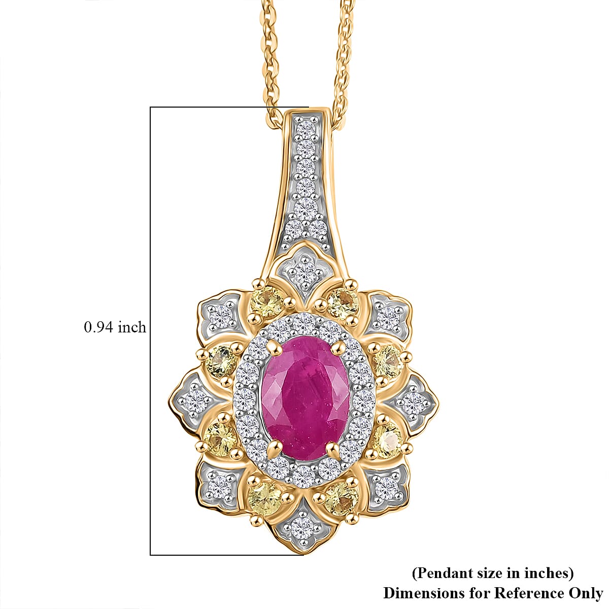 Doorbuster D’Joy Premium Royal Ruby and Multi Gemstone 1.85 ctw Tulip Pendant Necklace in 18K Vermeil Yellow Gold Over Sterling Silver 20 Inches image number 6