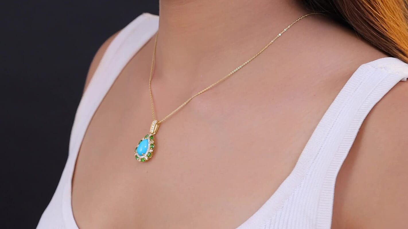 D’Joy Sleeping Beauty Turquoise, Multi Gemstone Pendant Necklace (20 Inches) in 18K Vermeil YG Over Sterling Silver 4.00 ctw