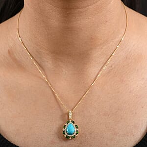 Doorbuster D&rsquo;Joy Sleeping Beauty Turquoise and Multi Gemstone 4.00 ctw Sunburst Halo Pendant Necklace in 18K Vermeil Yellow Gold Over Sterling Silver 20 Inches