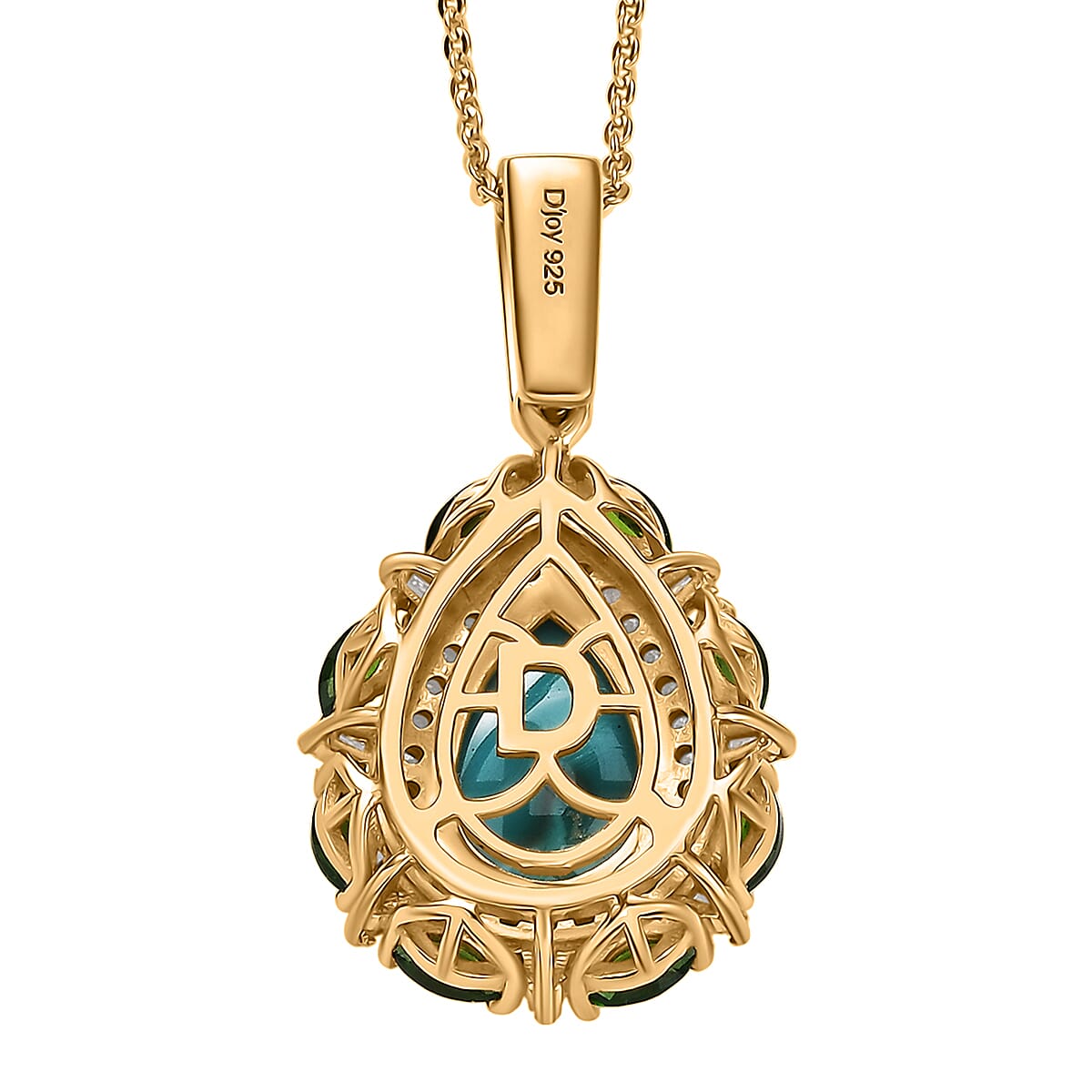 Doorbuster D’Joy Sleeping Beauty Turquoise and Multi Gemstone 4.00 ctw Sunburst Halo Pendant Necklace in 18K Vermeil Yellow Gold Over Sterling Silver 20 Inches image number 4