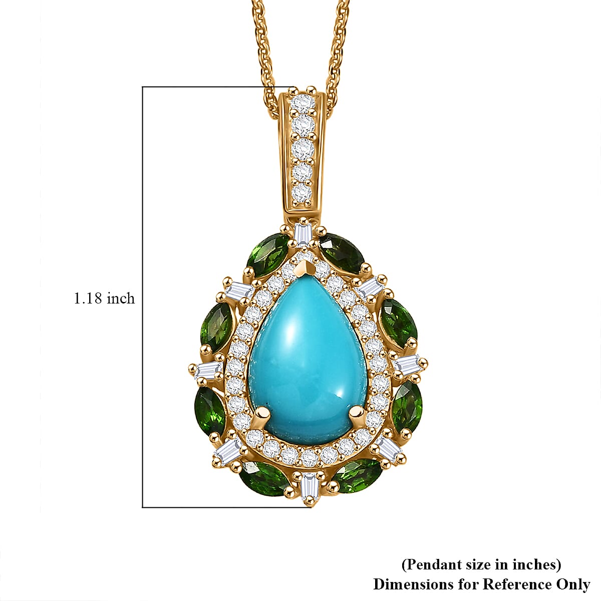 Doorbuster D’Joy Sleeping Beauty Turquoise and Multi Gemstone 4.00 ctw Sunburst Halo Pendant Necklace in 18K Vermeil Yellow Gold Over Sterling Silver 20 Inches image number 5