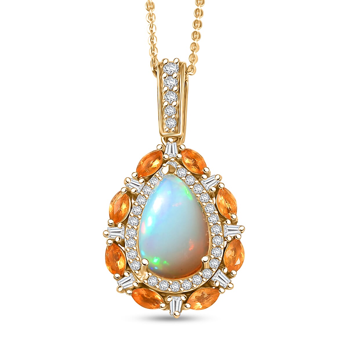 Doorbuster D’Joy Ethiopian Welo Opal and Multi Gemstone 2.90 ctw Sunburst Halo Pendant Necklace in 18K Vermeil Yellow Gold Over Sterling Silver 20 Inches image number 0