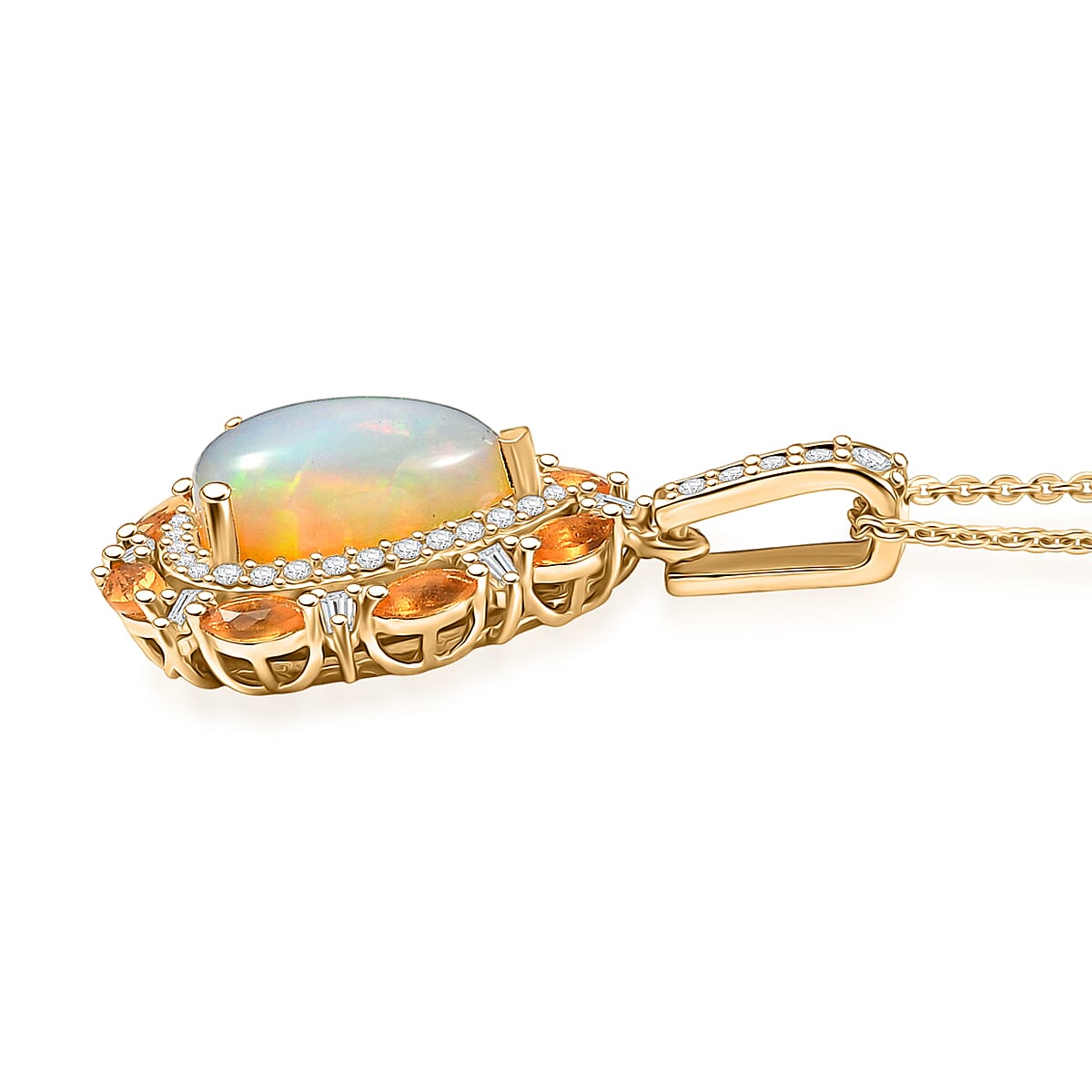 Doorbuster D’Joy Ethiopian Welo Opal and Multi Gemstone 2.90 ctw Sunburst Halo Pendant Necklace in 18K Vermeil Yellow Gold Over Sterling Silver 20 Inches image number 3