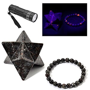 Natural Yooperlite 1655.00 ctw Makaba and Beaded Stretch Bracelet with Free UV Flash Light 