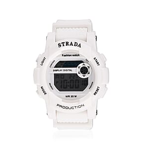 Strada Electronic Movement Watch in White Strap and Pink Water Bottle 650ml