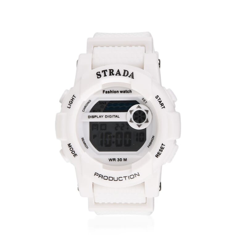 Strada Electronic Movement Watch in White Strap and Pink Water Bottle 650ml