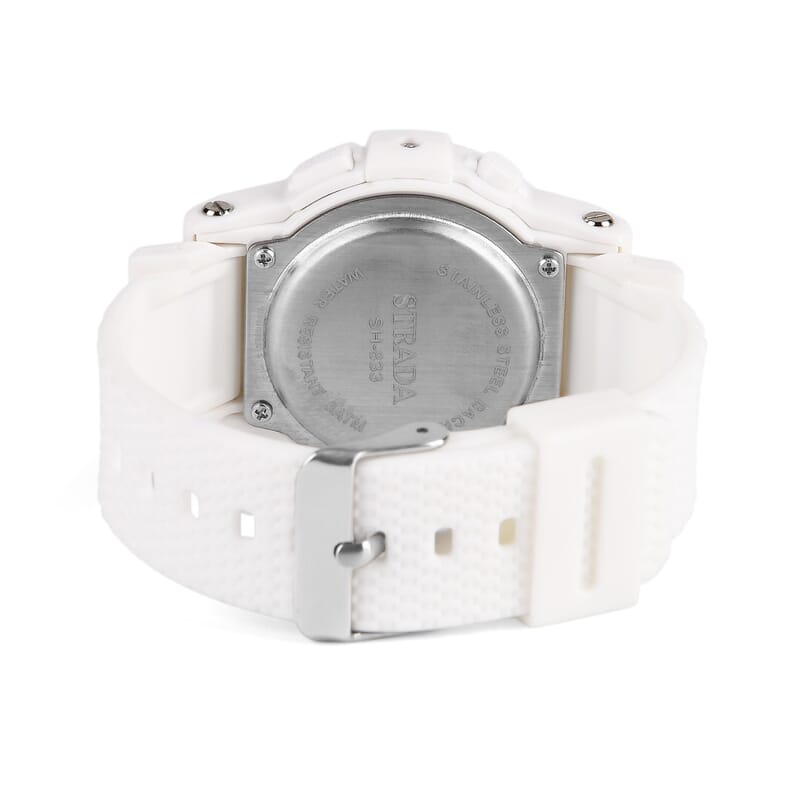 Strada Electronic Movement Watch in White Strap and Pink Water Bottle 650ml