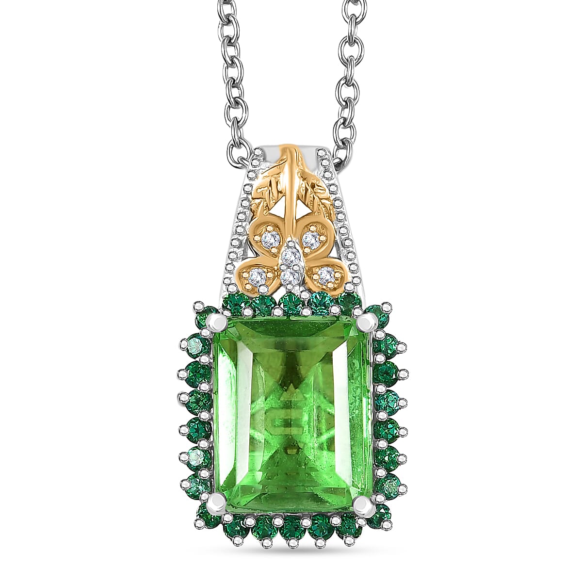 EverTrue Chartreuse Quartz (Triplet) and Multi Gemstone 6.00 ctw Pendant in 18K YG Plated and Platinum Bond with Stainless Steel Necklace 20 Inches image number 0