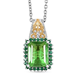 EverTrue Chartreuse Quartz (Triplet) and Multi Gemstone 6.00 ctw Pendant in 18K YG Plated and Platinum Bond with Stainless Steel Necklace 20 Inches