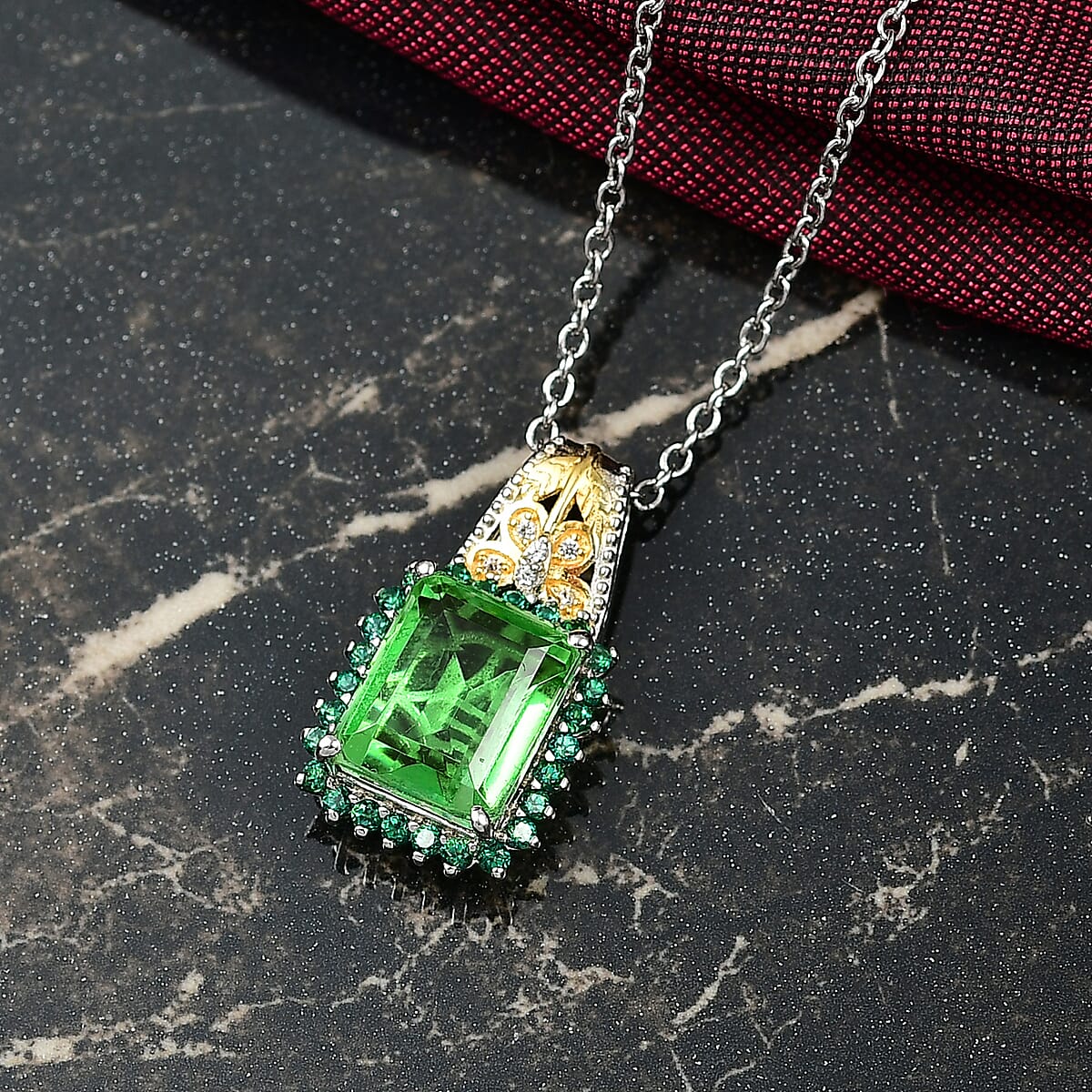 EverTrue Chartreuse Quartz (Triplet) and Multi Gemstone 6.00 ctw Pendant in 18K YG Plated and Platinum Bond with Stainless Steel Necklace 20 Inches image number 1