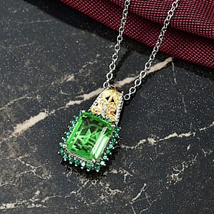 EverTrue Chartreuse Quartz (Triplet) and Multi Gemstone 6.00 ctw Floral and Butterfly Pendant in 18K YG Plated and Platinum Bond with Stainless Steel Necklace 20 Inches