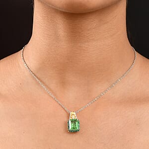 EverTrue Chartreuse Quartz (Triplet) and Multi Gemstone 6.00 ctw Floral and Butterfly Pendant in 18K YG Plated and Platinum Bond with Stainless Steel Necklace 20 Inches