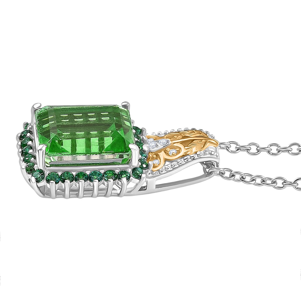 EverTrue Chartreuse Quartz (Triplet) and Multi Gemstone 6.00 ctw Pendant in 18K YG Plated and Platinum Bond with Stainless Steel Necklace 20 Inches image number 3