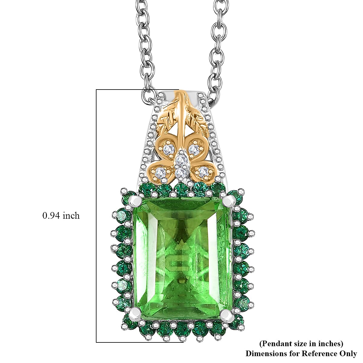 EverTrue Chartreuse Quartz (Triplet) and Multi Gemstone 6.00 ctw Floral and Butterfly Pendant in 18K YG Plated and Platinum Bond with Stainless Steel Necklace 20 Inches