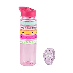 Strada Electronic Movement Watch in Purple Strap and Pink Water Bottle 650ml
