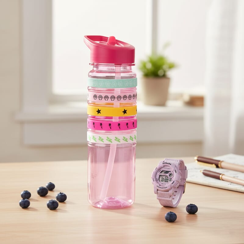 Strada Electronic Movement Watch in Purple Strap and Pink Water Bottle 650ml