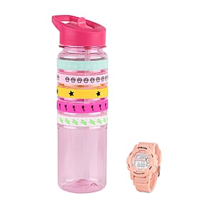 Strada Electronic Movement Watch in Pink Strap and Pink Water Bottle 650ml