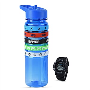 Strada Electronic Movement Watch in Black Strap and Blue Water Bottle 650ml