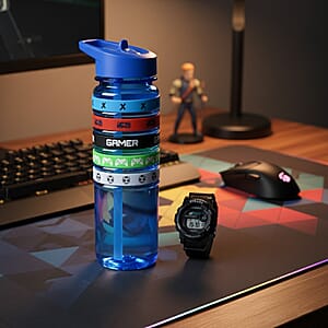 Strada Electronic Movement Watch in Black Strap and Blue Water Bottle 650ml