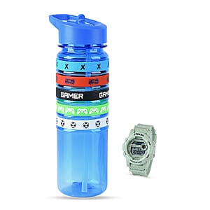 Strada Electronic Movement Watch in Green Strap and Blue Water Bottle 650ml