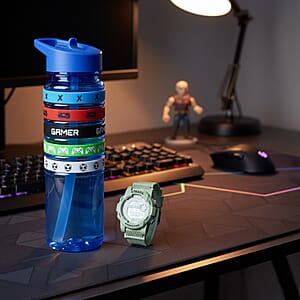 Strada Electronic Movement Watch in Green Strap and Blue Water Bottle 650ml