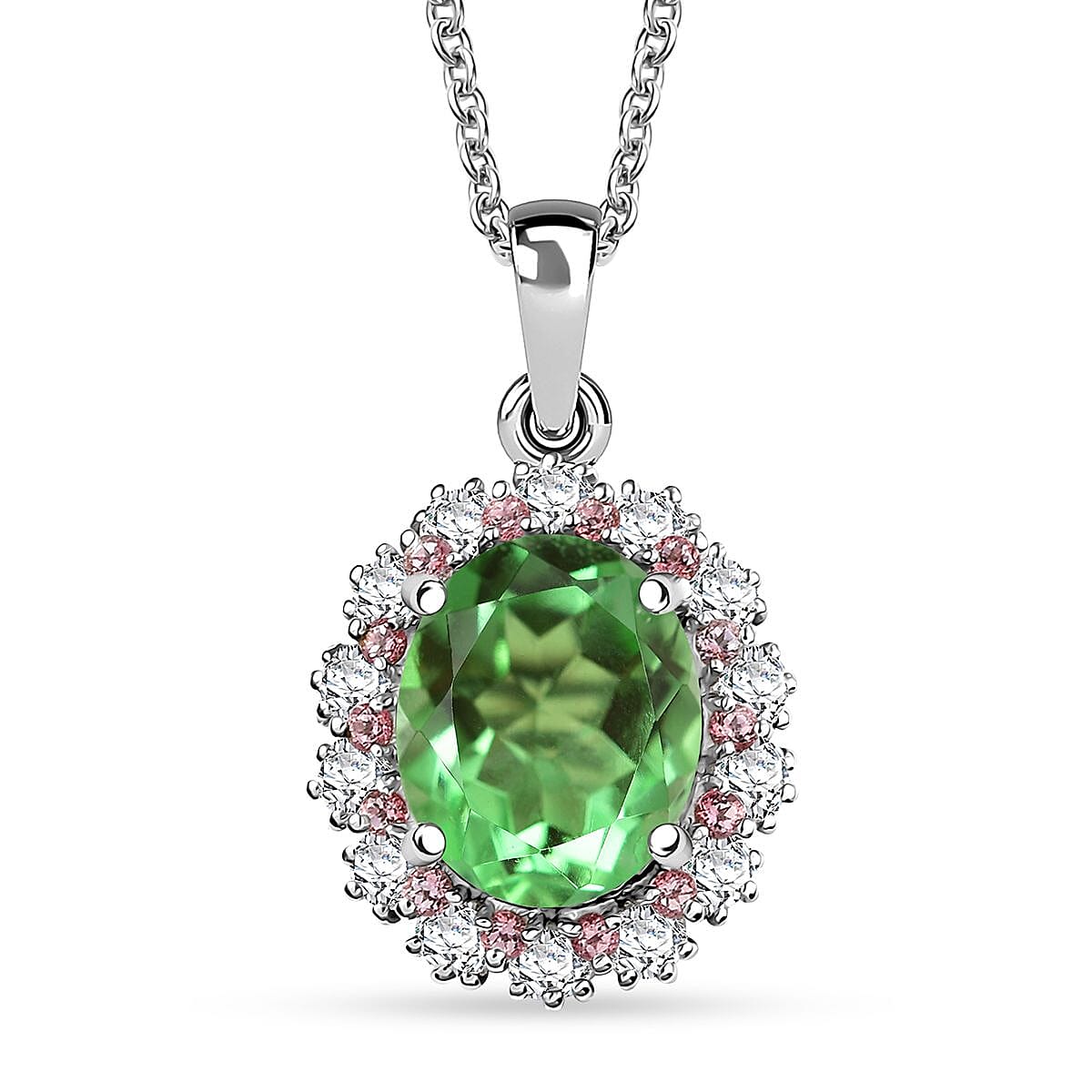 EverTrue Chartreuse Quartz and Multi Gemstone 4.75 ctw Pendant in Platinum Bond with Stainless Steel Necklace 20 Inches image number 0
