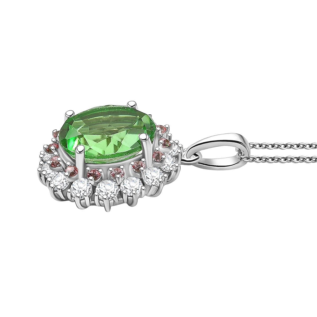 EverTrue Chartreuse Quartz and Multi Gemstone 4.75 ctw Pendant in Platinum Bond with Stainless Steel Necklace 20 Inches image number 3