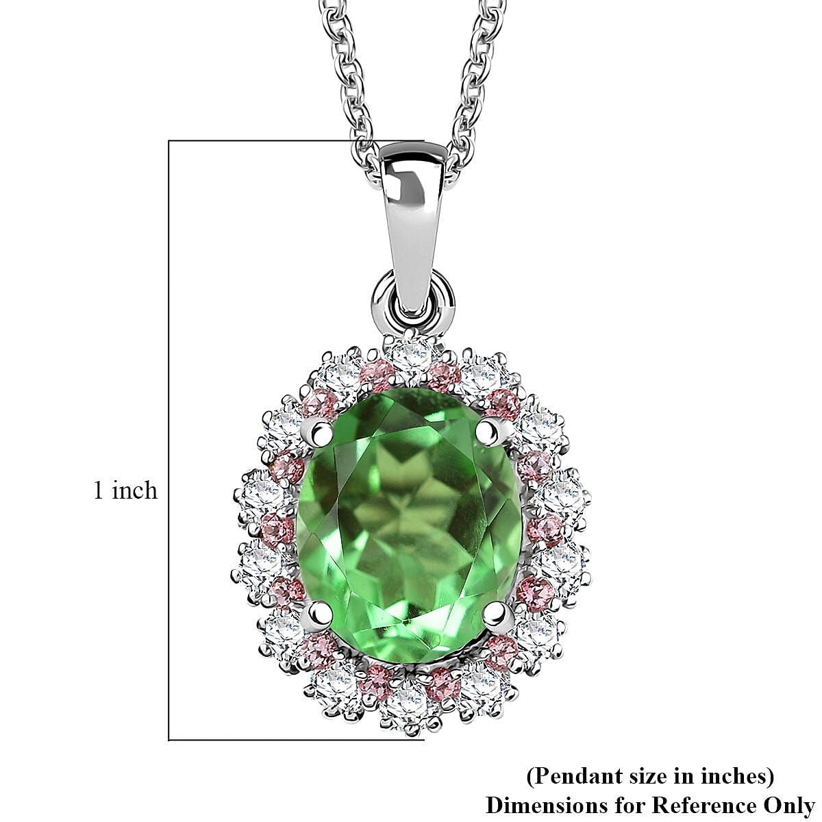 EverTrue Chartreuse Quartz (Triplet) and Multi Gemstone 4.75 ctw Classic Halo Pendant in Platinum Bond with Stainless Steel Necklace 20 Inches
