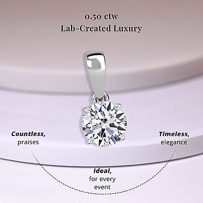 Luxuriant Lab Grown Diamond E-F VS 0.50 ctw Pendant Necklace in Rhodium Over Sterling Silver 20 Inches