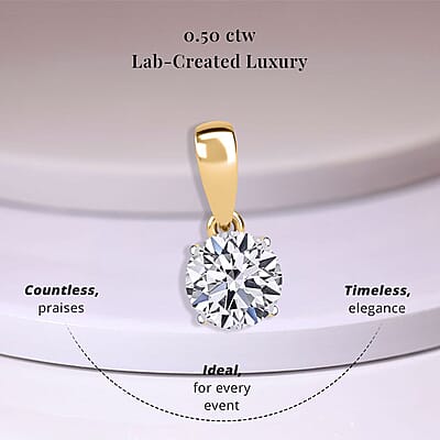 Luxuriant Lab Grown Diamond E-F VS 0.50 ctw Pendant Necklace in 18K Vermeil Yellow Gold Sterling Silver 20 Inches
