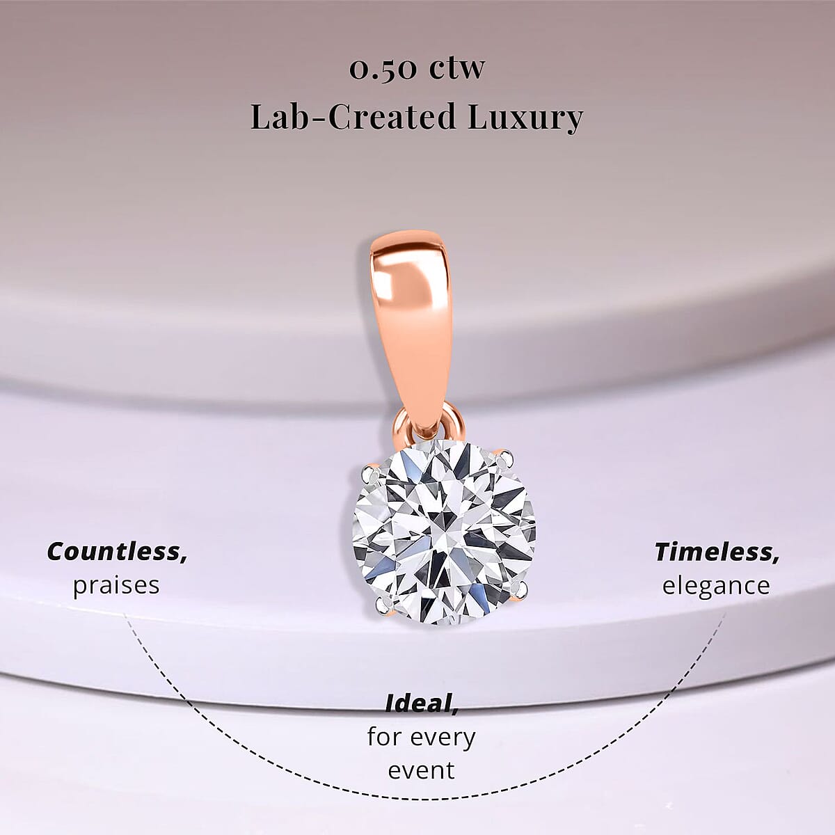 Luxuriant Lab Grown Diamond E-F VS 0.50 ctw Pendant Necklace in 18K Vermeil Rose Gold Sterling Silver 20 Inches image number 2