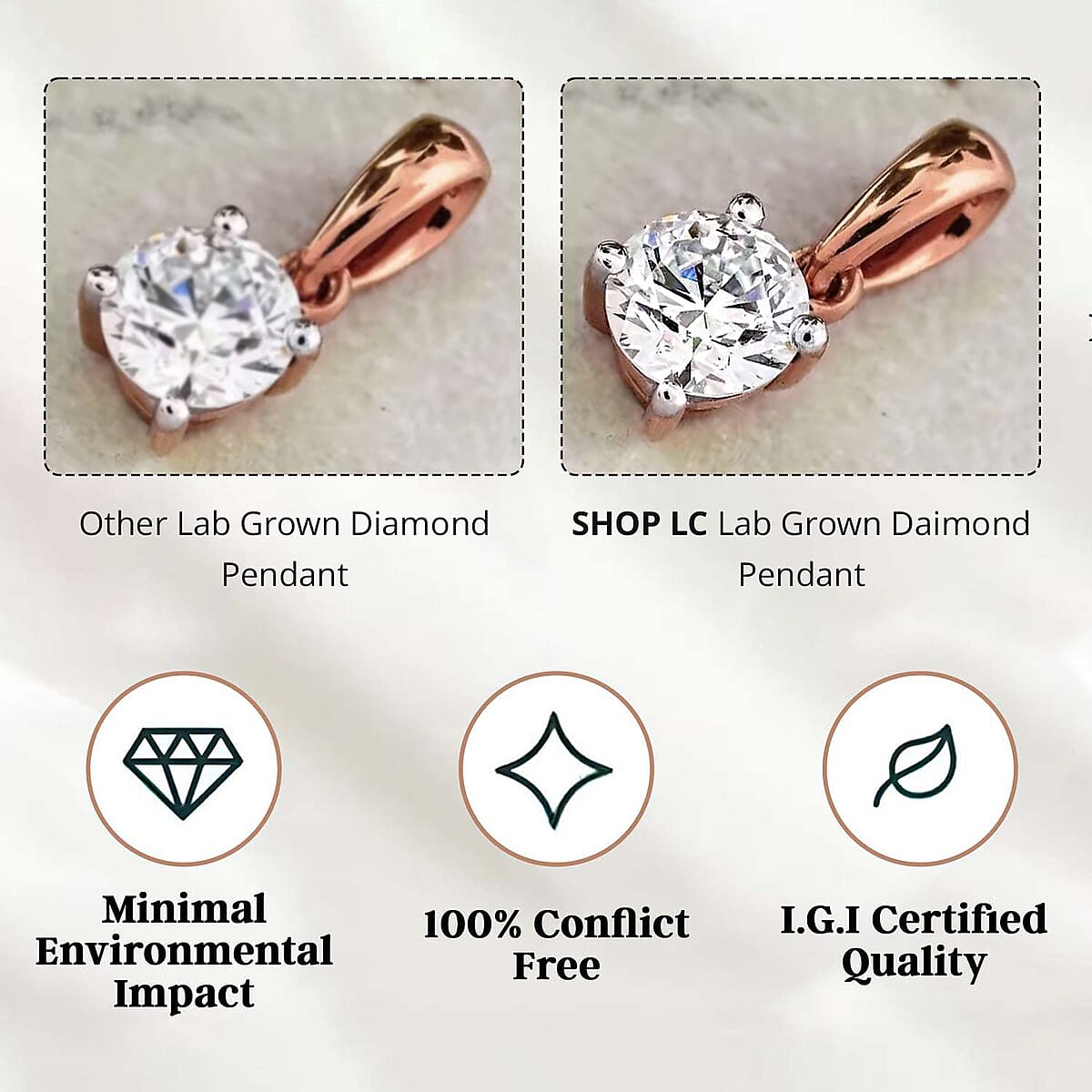 Luxuriant Lab Grown Diamond E-F VS 0.50 ctw Pendant Necklace in 18K Vermeil Rose Gold Sterling Silver 20 Inches image number 6