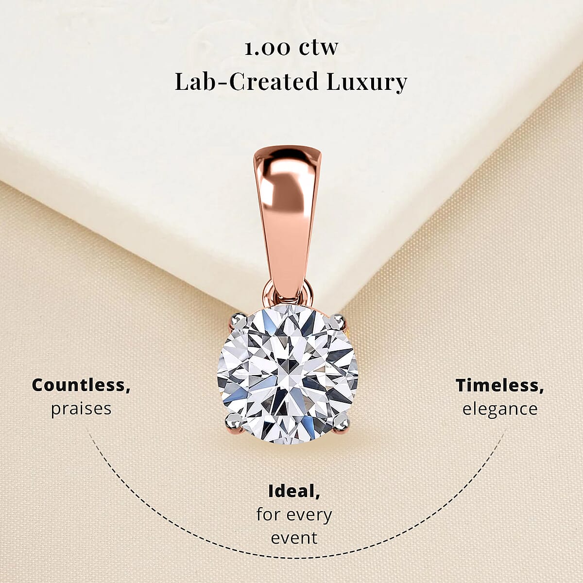 Luxuriant Lab Grown Diamond E-F VS 1.00 ctw Pendant Necklace in 18K Vermeil Rose Gold Over Sterling Silver 20 Inches image number 2