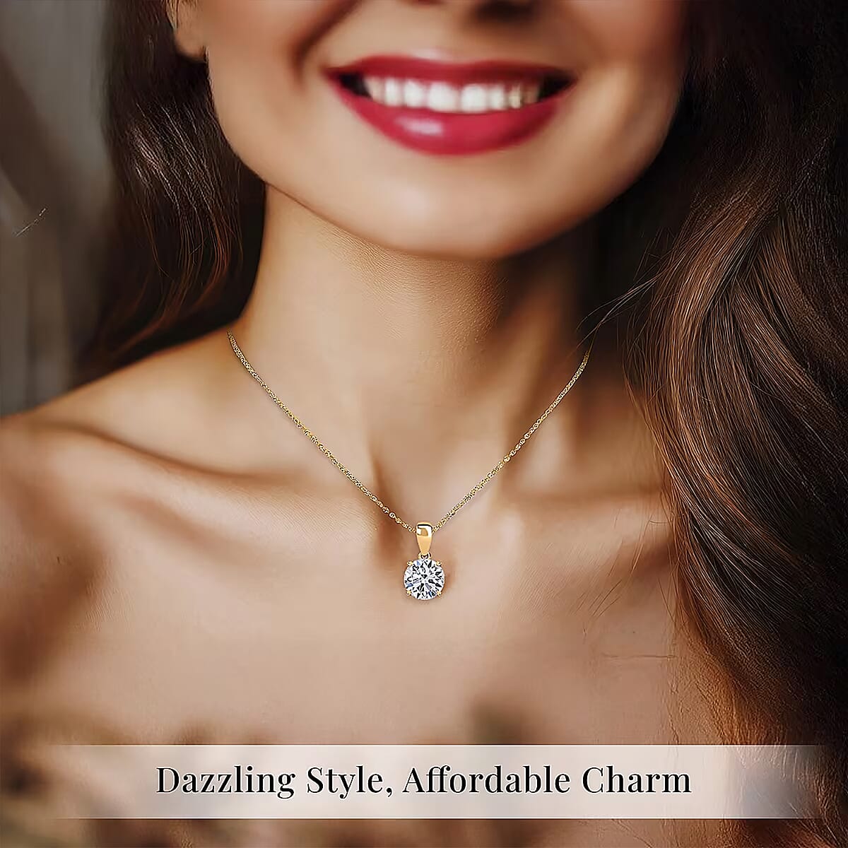 IGI Certified Luxuriant Lab Grown Diamond E-F VS 2.00 ctw Pendant Necklace in 18K Vermeil Yellow Gold Over Sterling Silver 20 Inches image number 1