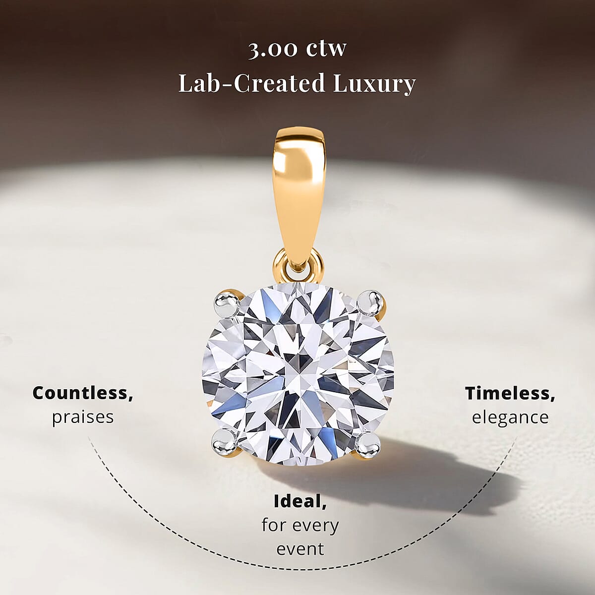 IGI Certified Luxuriant Lab Grown Diamond E-F VS 3.00 ctw Pendant Necklace in 18K Vermeil Yellow Gold Over Sterling Silver 20 Inches image number 2