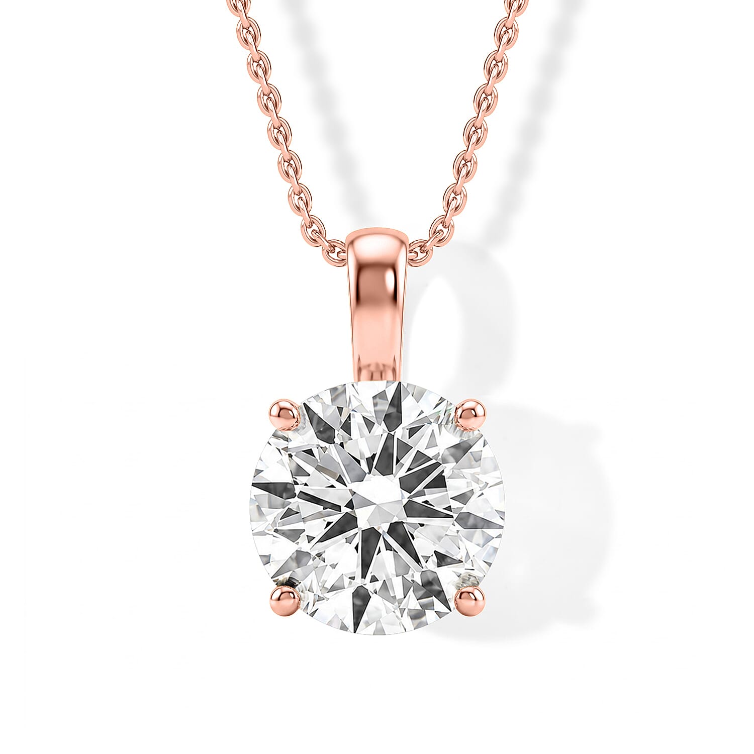 IGI Certified Luxuriant Lab Grown Diamond E-F VS 3.00 ctw Pendant Necklace in 18K Vermeil Rose Gold Over Sterling Silver 20 Inch