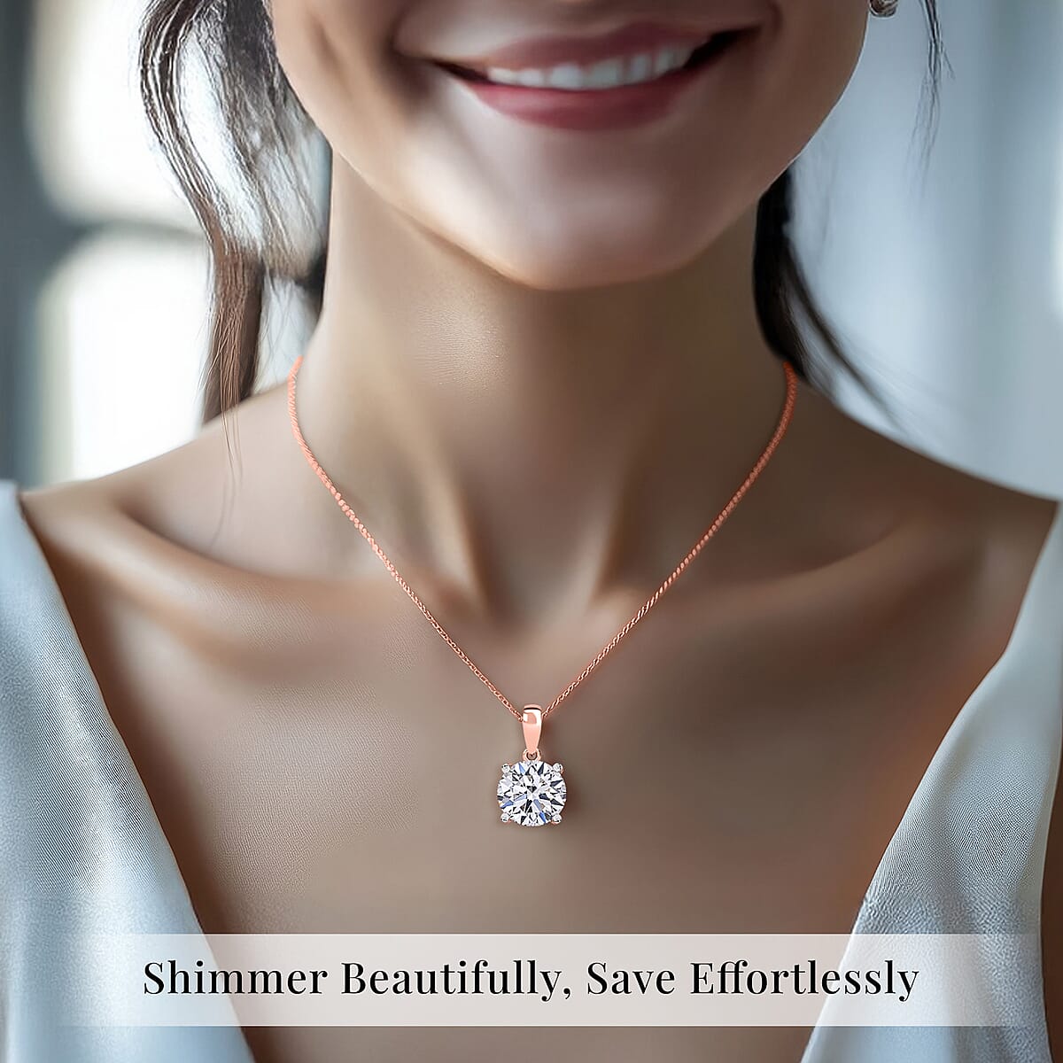 IGI Certified Luxuriant Lab Grown Diamond E-F VS 3.00 ctw Pendant Necklace in 18K Vermeil Rose Gold Over Sterling Silver 20 Inches image number 1