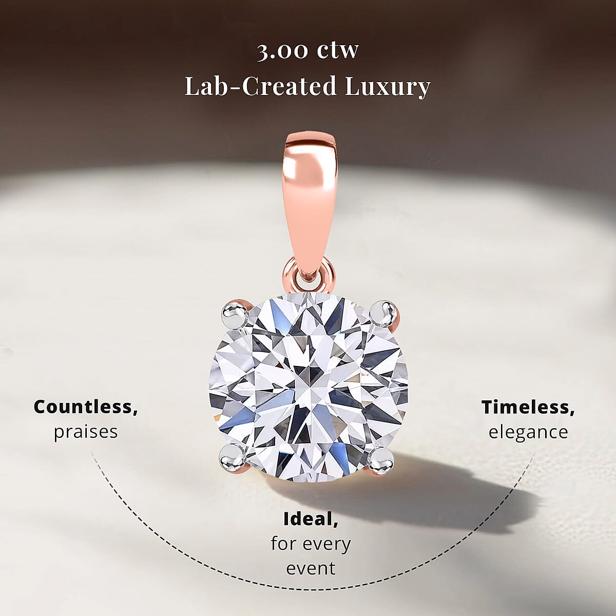 IGI Certified Luxuriant Lab Grown Diamond E-F VS 3.00 ctw Pendant Necklace in 18K Vermeil Rose Gold Over Sterling Silver 20 Inches image number 2