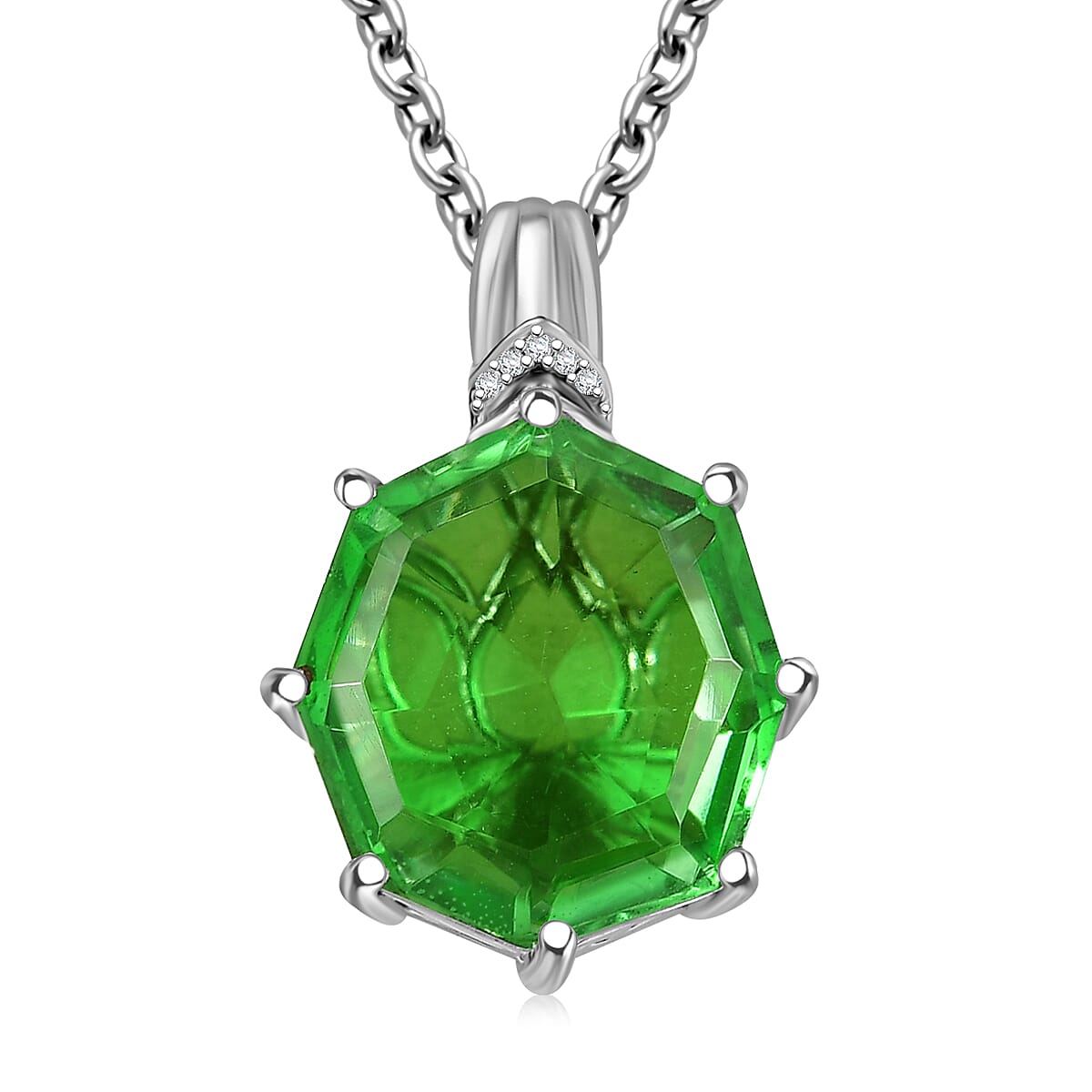 EverTrue Chartreuse Quartz (Triplet) and White Zircon 17.10 ctw Pendant in Platinum Bond with Stainless Steel Necklace 20 Inches image number 0