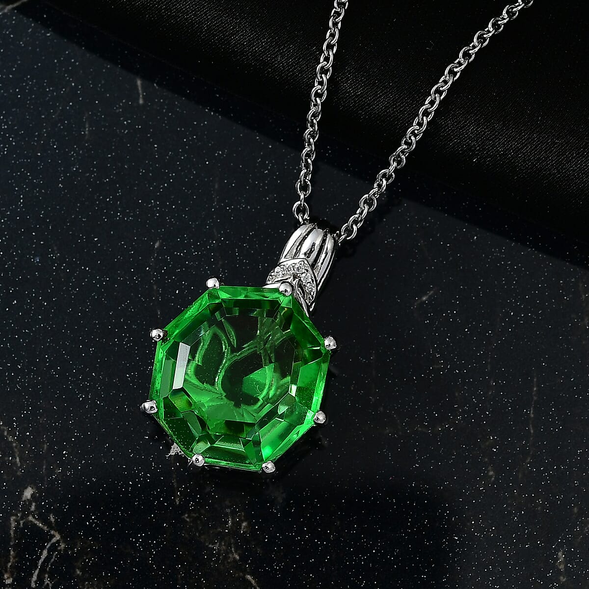 EverTrue Chartreuse Quartz (Triplet) and White Zircon 17.10 ctw Pendant in Platinum Bond with Stainless Steel Necklace 20 Inches image number 1