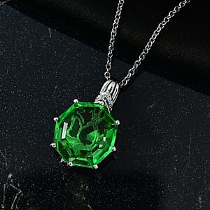 EverTrue Chartreuse Quartz (Triplet) and White Zircon 17.10 ctw Garden of Glamour Pendant in Platinum Bond with Stainless Steel Necklace 20 Inches