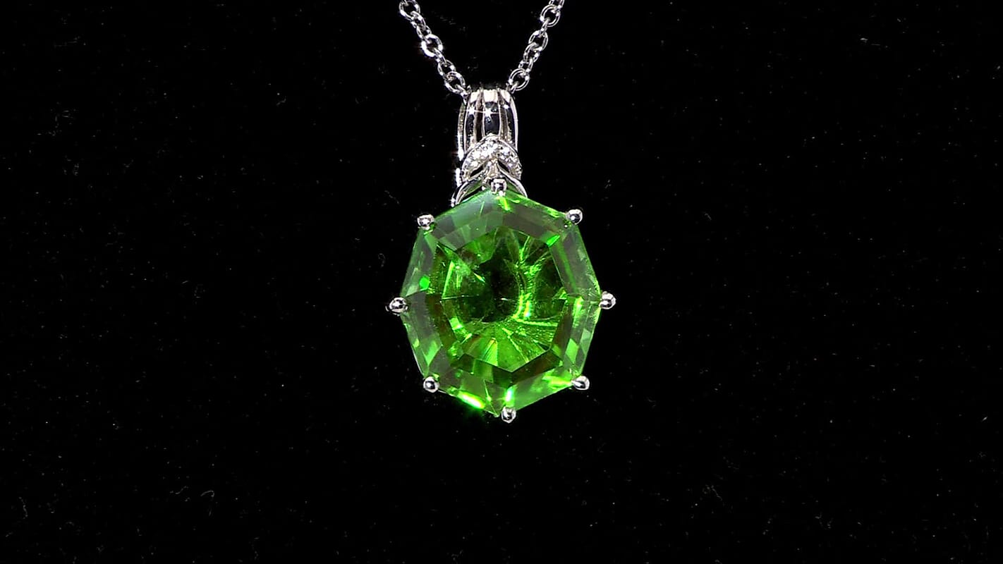 EverTrue Chartreuse Quartz (Triplet) and White Zircon 17.10 ctw Garden of Glamour Pendant in Platinum Bond with Stainless Steel Necklace 20 Inches