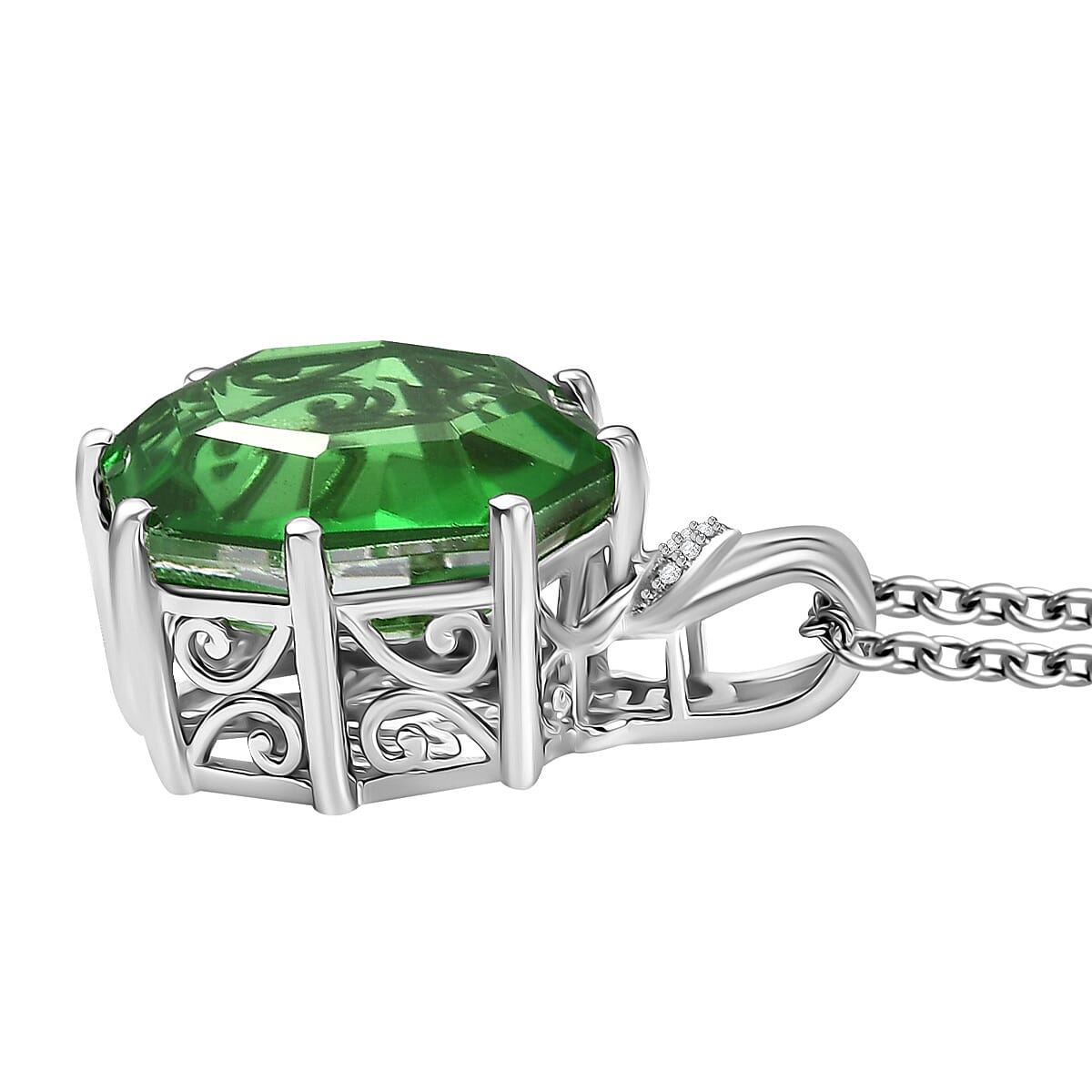 EverTrue Chartreuse Quartz (Triplet) and White Zircon 17.10 ctw Pendant in Platinum Bond with Stainless Steel Necklace 20 Inches image number 3