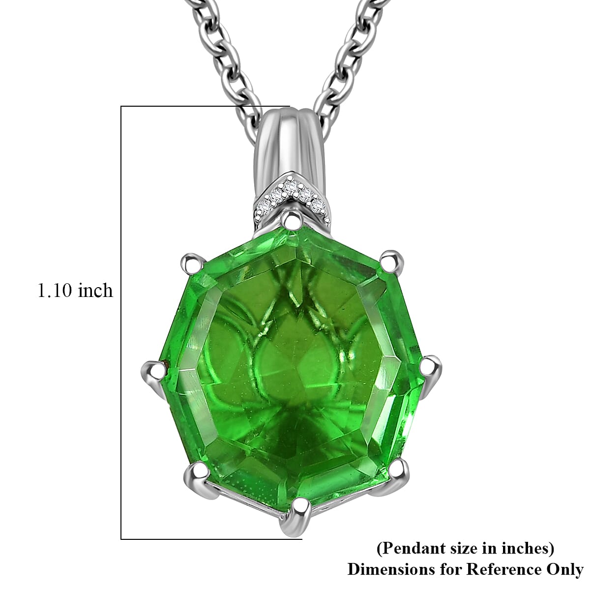 EverTrue Chartreuse Quartz (Triplet) and White Zircon 17.10 ctw Pendant in Platinum Bond with Stainless Steel Necklace 20 Inches image number 5