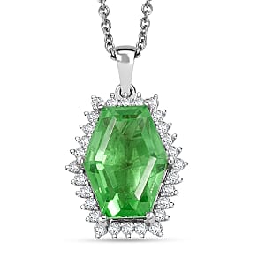 EverTrue Chartreuse Quartz (Triplet) and White Zircon 16.15 ctw Pendant in Platinum Bond with Stainless Steel Necklace 20 Inches