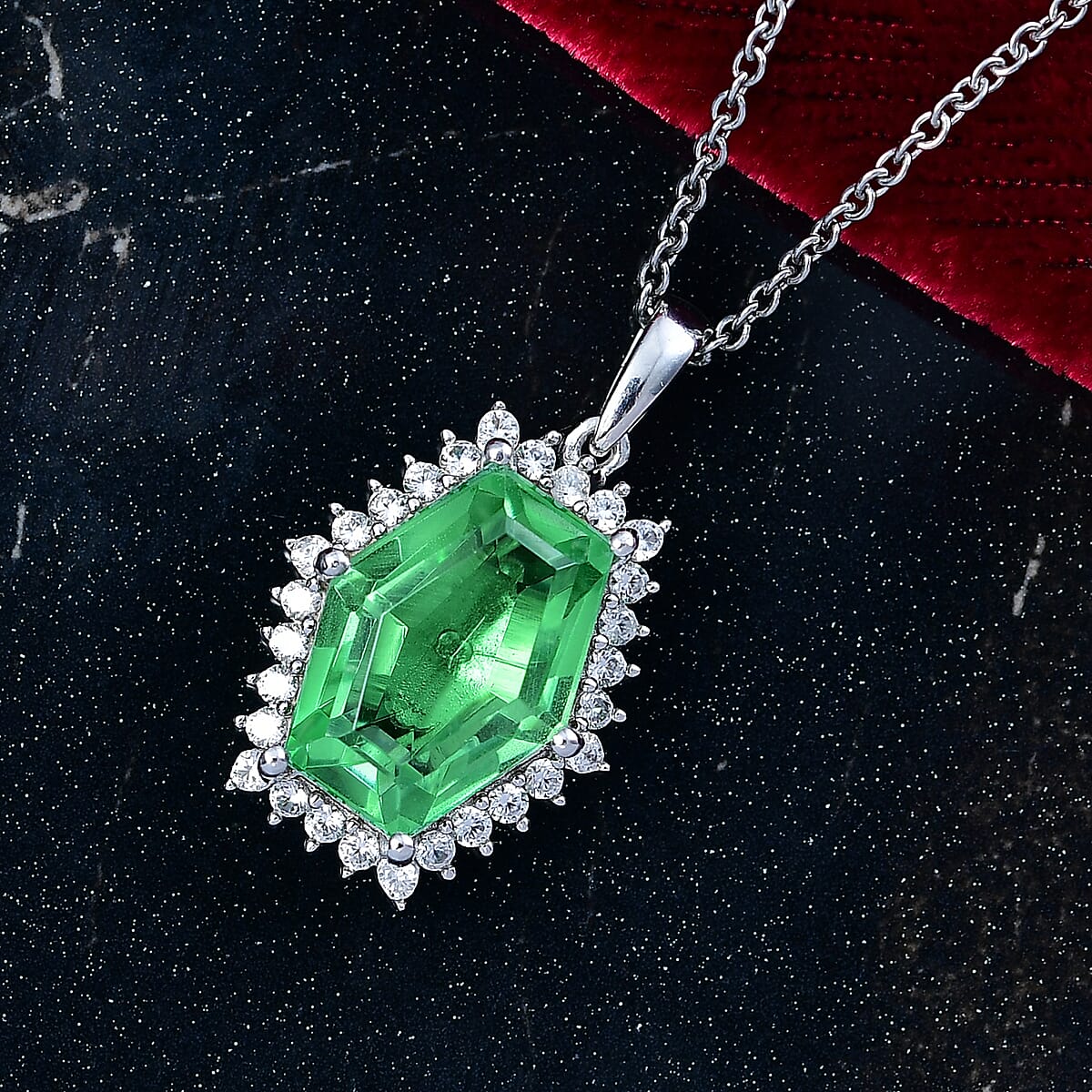 EverTrue Chartreuse Quartz (Triplet) and White Zircon 16.15 ctw Pendant in Platinum Bond with Stainless Steel Necklace 20 Inches image number 1