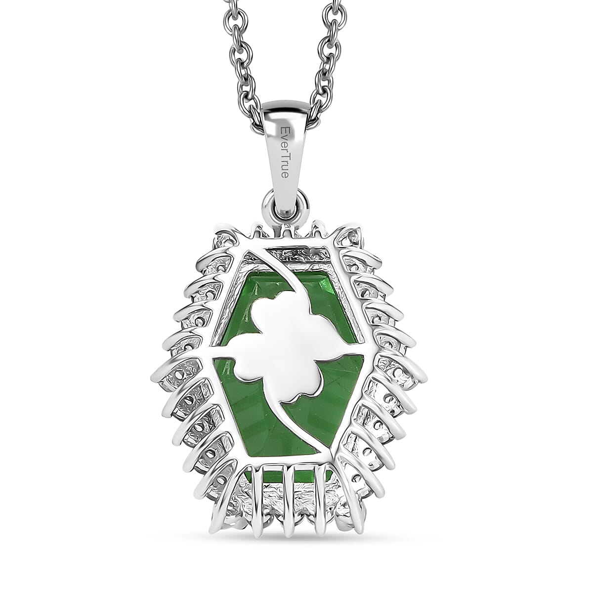 EverTrue Chartreuse Quartz (Triplet) and White Zircon 16.15 ctw Hidden Floral Pendant in Platinum Bond with Stainless Steel Necklace 20 Inches