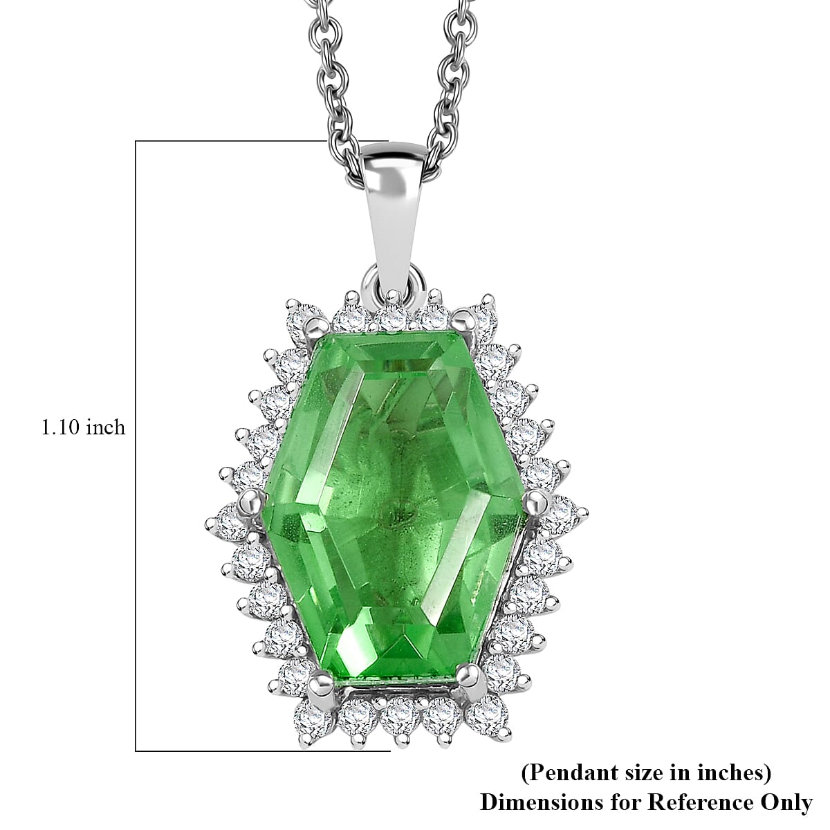 EverTrue Chartreuse Quartz (Triplet) and White Zircon 16.15 ctw Hidden Floral Pendant in Platinum Bond with Stainless Steel Necklace 20 Inches
